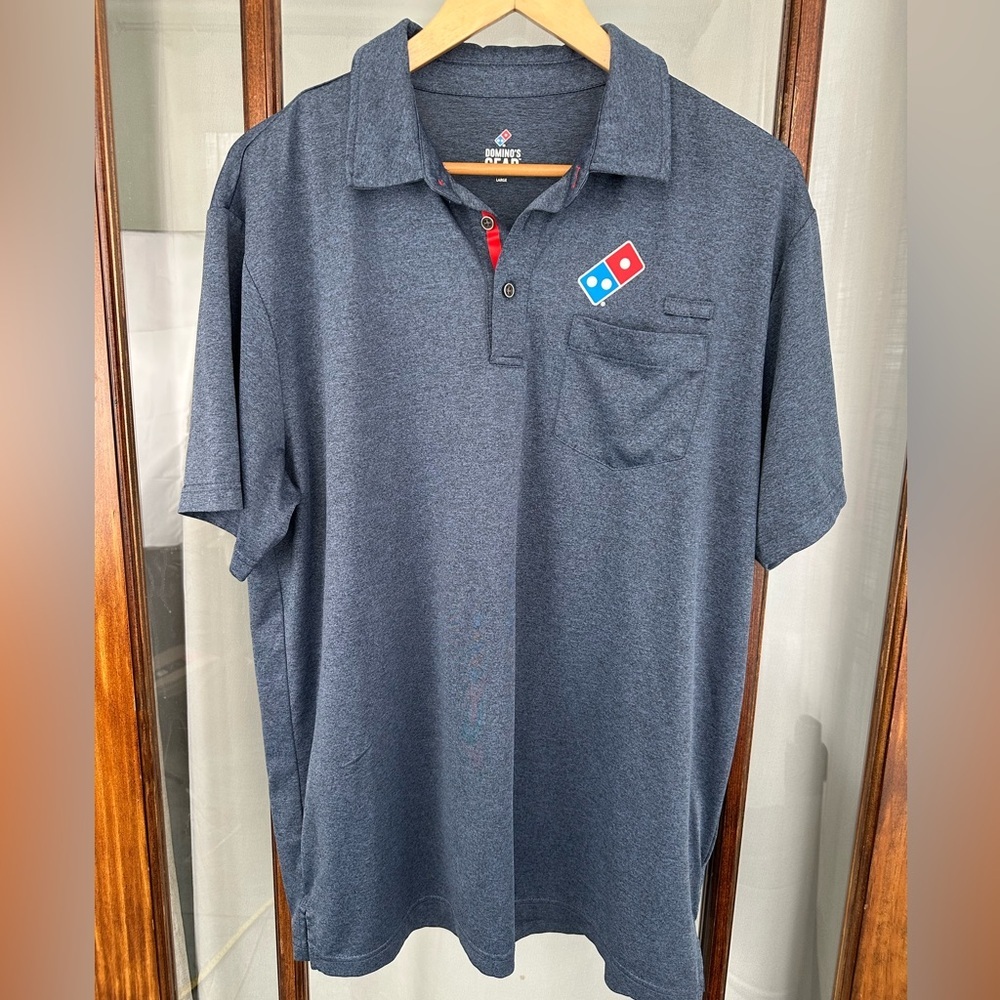 Domino's Gear Employee Uniform Polo Performance Blue Heathered Mens Large EUC